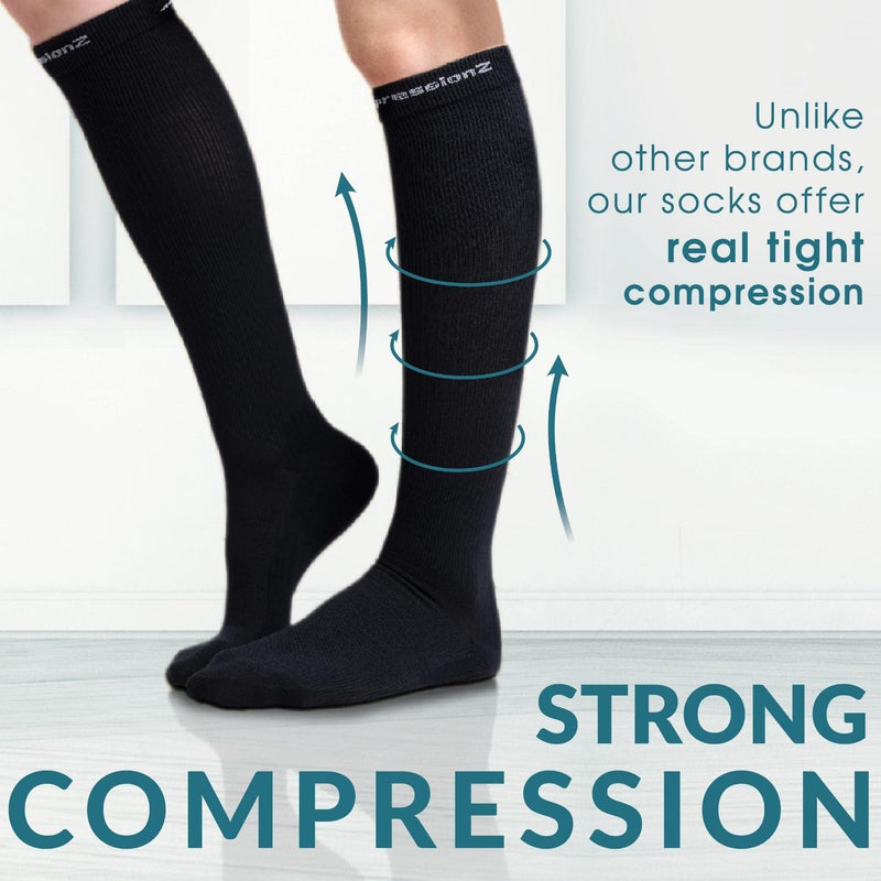 CompressionZ Compression Socks For Men & Women 30-40 mmHG Tight Stockings Black Large - NewNest Australia