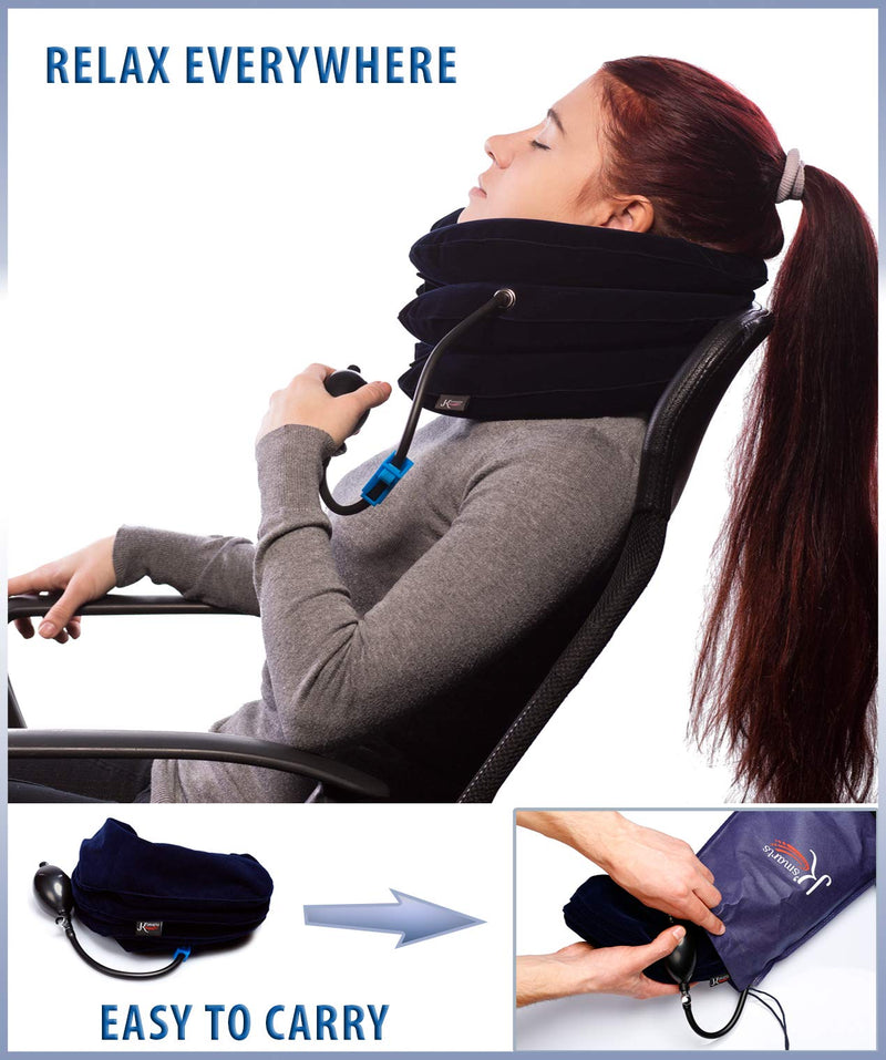 Pinched Nerve Neck Stretcher Cervical Traction Device for Home Pain Treatment | Inflatable Spinal Decompression Collar Unit Muscle Strain Injury Relief | Herniated Disc Problems Remedy Kit (Blue) Blue - NewNest Australia