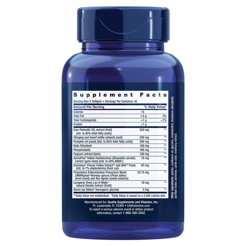 Life Extension Ultra Prostate Formula - Men’s Prostate Health Supplement with Beta Sitosterol, Saw Palmetto, Lycopene, Pumpkin Seed - 60 Softgels - NewNest Australia