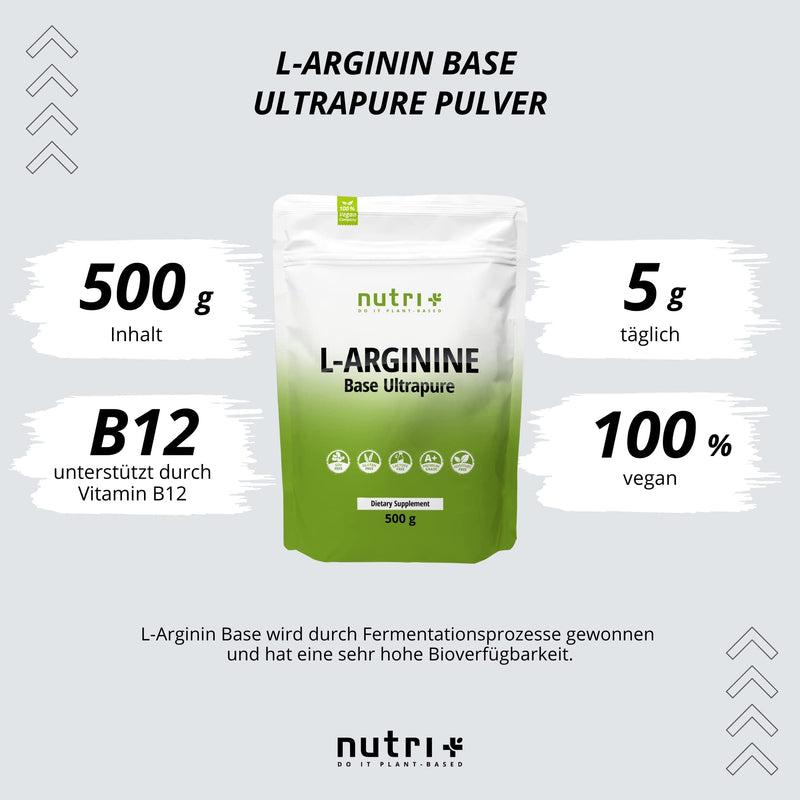 L-Arginine Base Powder 500g - Highest Dosage - Vegetable through Fermentation - Pure L-Arginine Powder - Vegan - Neutral - No Additives - Premium Quality L-Arginine Base 500g (Pack of 1) - NewNest Australia