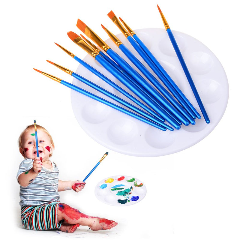 Hulameda Paint Brushes Set, 5 Packs/ 50 Pcs Round Pointed Tip Paintbrushes with 12 Pcs Paint Pallets for Acrylic Oil Watercolor, Face Nail Art, Miniature Detailing and Rock Painting, Blue - NewNest Australia