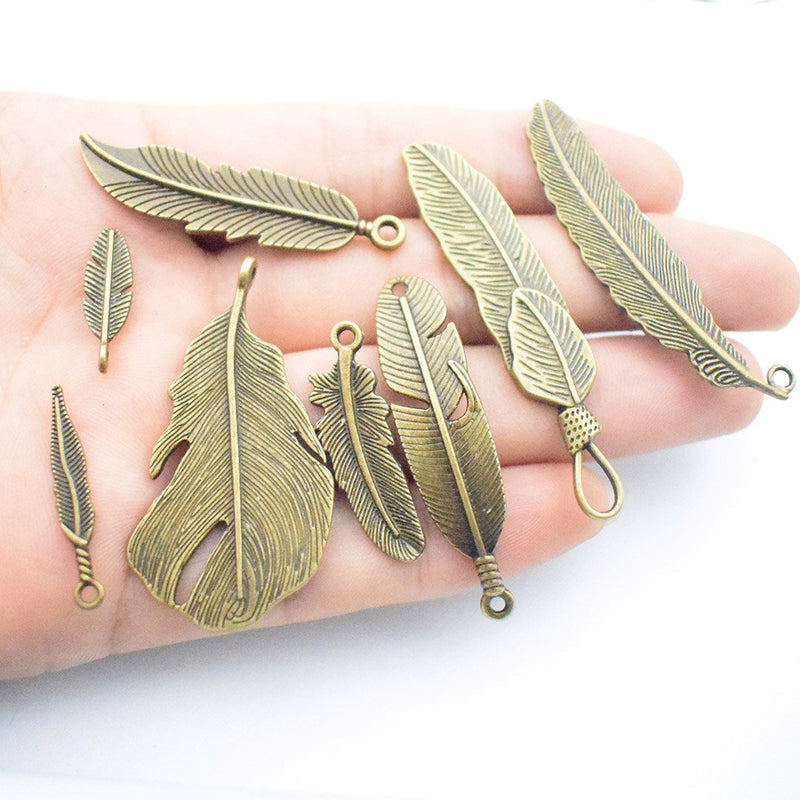 100g Feather Charms Collection - Antique Silver Bronze Patina Big Goose Bird Plume Plumage Pinion Wing Feather Metal Pendants for Jewelry Making DIY Findings (HM17) - NewNest Australia