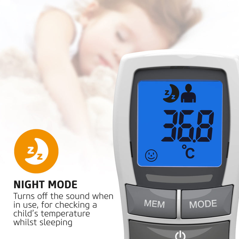 Salter TE-250-EU No Touch Infrared Thermometer, Forehead Mode, Objects and Liquids, Night Mode, Fever Alarm, 30 Memory Recall, One Second Reading, Backlit Display, No Touch Thermometer - NewNest Australia