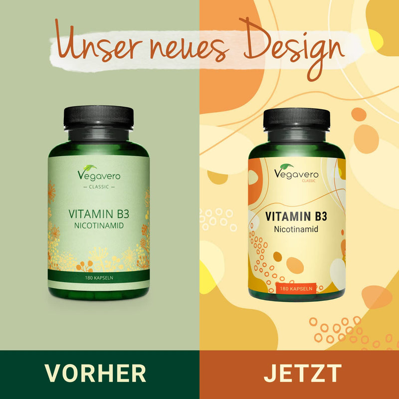 Vitamin B3 Niacin | High dose: 500 mg nicotinamide | 180 capsules - 6 month supply | Skin - Nerves - Energy* | Flushfree| Laboratory tested | Vegan - No additives | German production of Vegavero® - NewNest Australia
