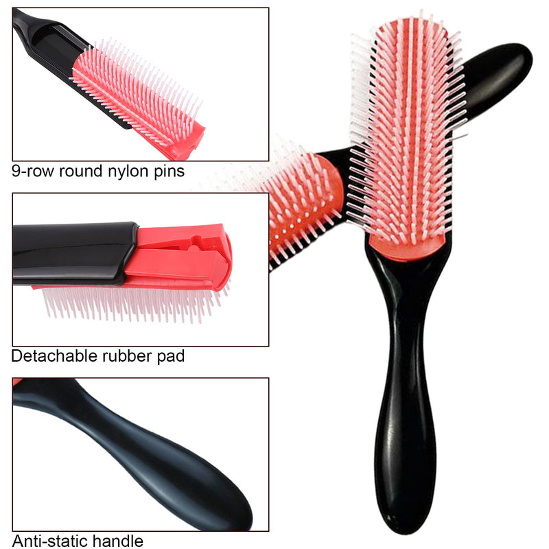 2 PCS Hair Brushes for Curly Hair, VEGCOO 9-Row Cushion Brush Nylon Bristle with Anti-Static Rubber Pad, Styling Hairbrush Tools for Blow Drying Hair Styling, Separating, Detangling, Shaping (2 Sizes) 2 Pieces - NewNest Australia
