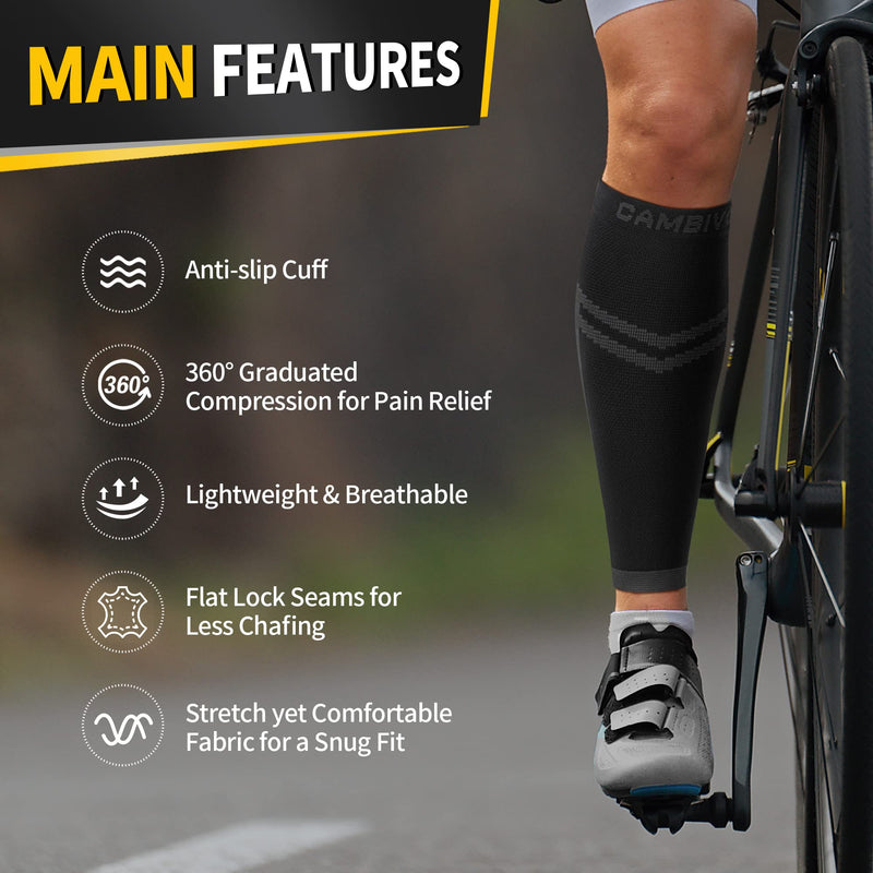 CAMBIVO Calf Compression Sleeve Men and Women, Footless Compression Socks for Calf Support, Shin Splints Support, Running, Sports, Flight, Hiking, Marathon(PAIR) L-XL Black (2 Pack) - NewNest Australia