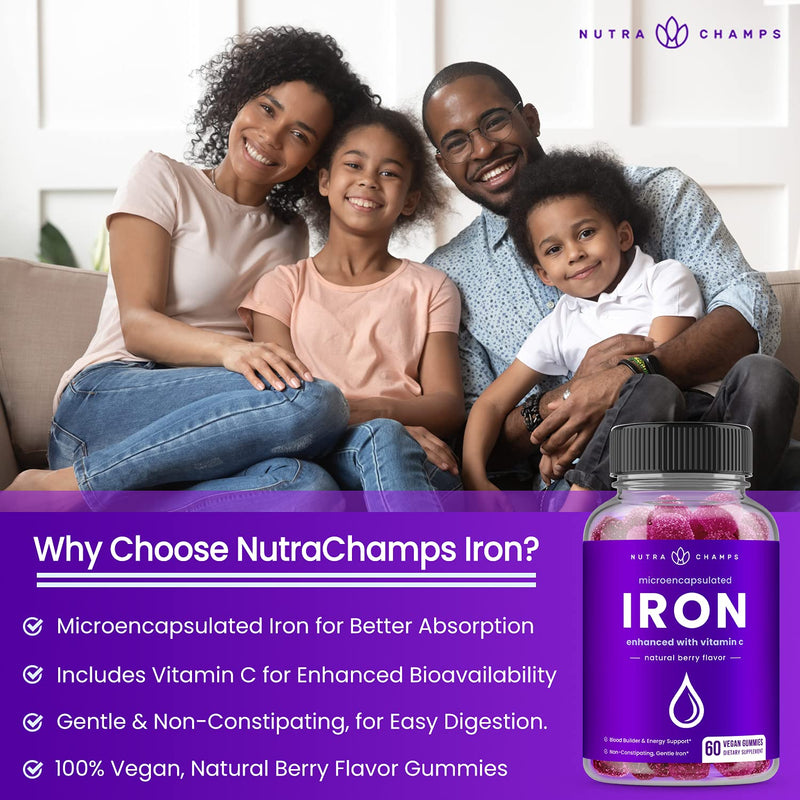 (2-Pack) Iron Gummies for Adults & Kids | 20mg Microencapsulated Iron Supplement Gummies with Vitamin C | Blood Builder & Energy Support for Iron Deficiency & Anemia | 120 Vegan Iron Vitamin Chewables 2 - NewNest Australia