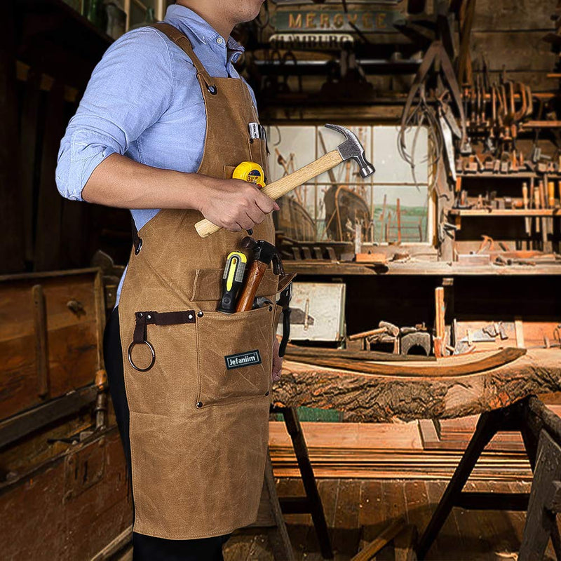 Waxed Canvas Shop Apron for Men & Women.Woodworking Aprons Heavy Duty Work Apron with Pockets. Big Bulk Tool Apron with Adjustable Cross-Back Strap.Adjustable S to XXL (Brown) - NewNest Australia