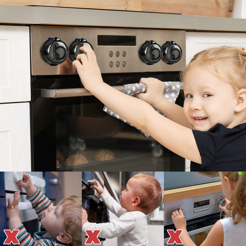 GRENFU Stove Knob Covers for Child Safety (5 + 1 Pack) Universal Size Gas Stove Knob Covers with Strong Tape Oven Knob Covers for Child Safety Prevent Kids from Turning on Stoves Black View - NewNest Australia