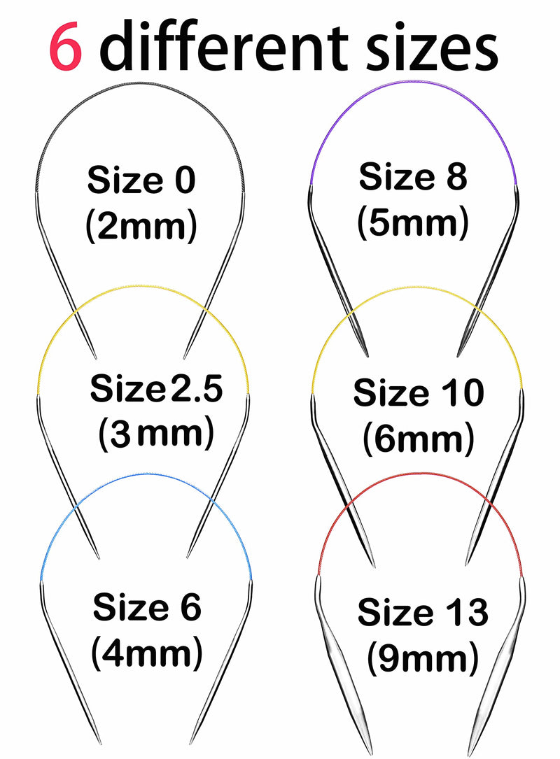Circular Knitting Needles 16 Inch Set Round Metal Kit Size 13 10 8 6 2.5 0 16 inch US 0-2.5-6-8-10-13 - NewNest Australia