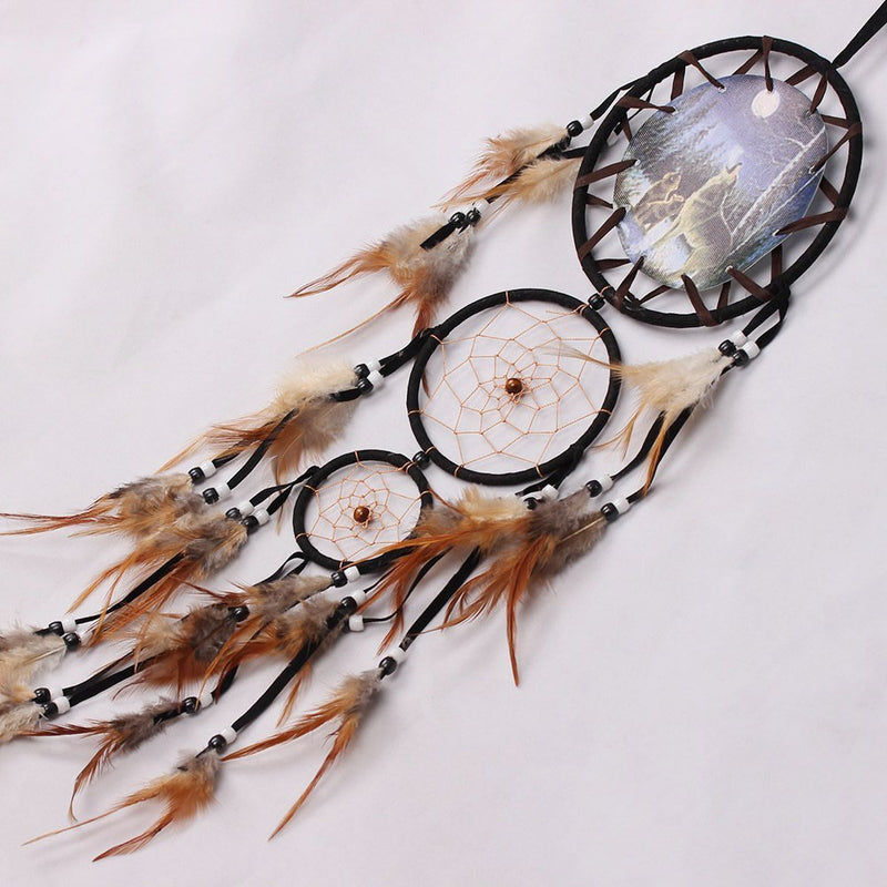 NewNest Australia - Willcomes Handmade Wolf Dream Catcher Wind Chimes Indian Style Feather Pendant Ornament Car Hanging Dreamcatcher Gift 