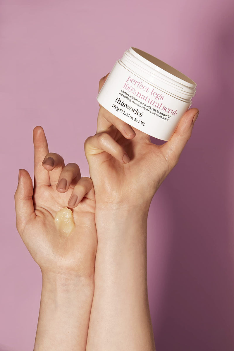 This Works Perfect Legs 100% Natural Scrub: An Exfoliating Pink Himalayan and Sea Salt Body Scrub, Infused with Blackcurrant and Sweet Almond Essential Oils to Soften and Smooth Skin, 200g - NewNest Australia