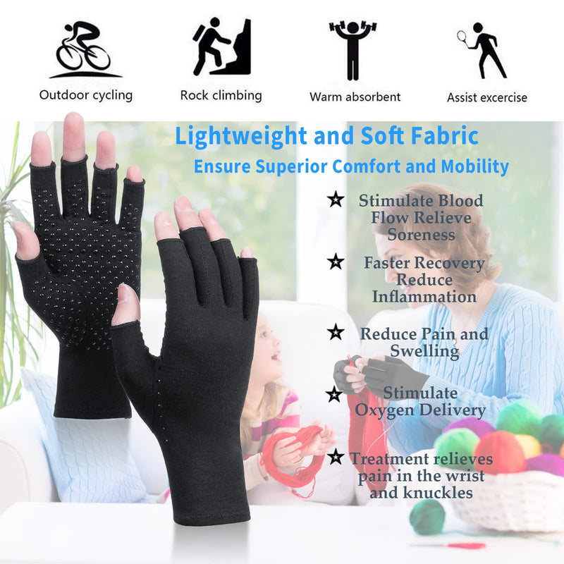 2 Pairs Arthritis Compression Gloves, Relieve Arthritis, Rheumatoid, Osteoarthritis, Carpal Tunnel Pain, Compression Gloves for Arthritis for Women & Men, Anti-Slip Glue dot Gloves for Work (Black,S) Small Black - NewNest Australia