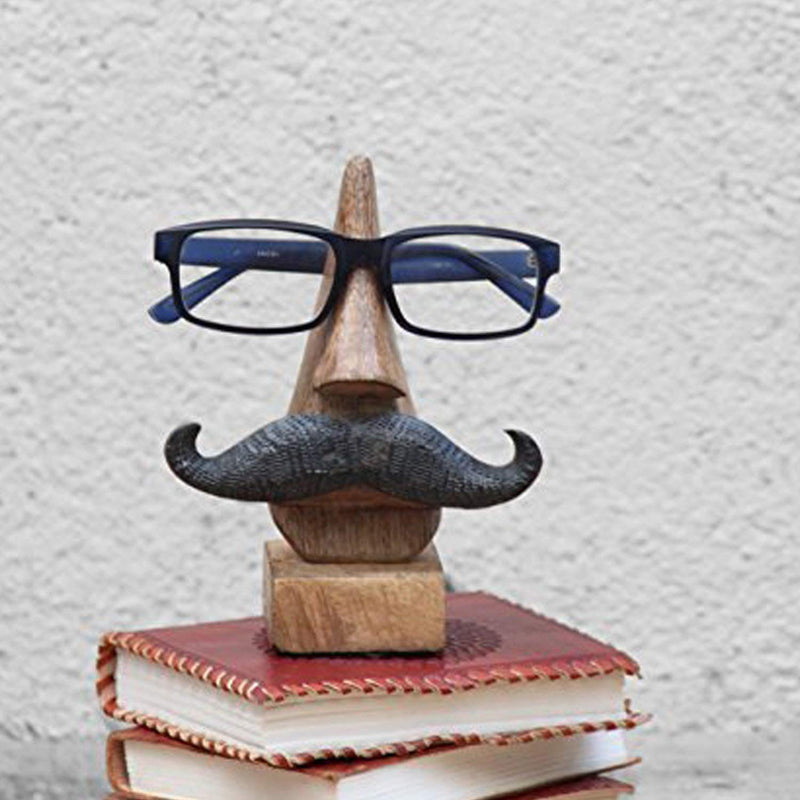 NewNest Australia - Nirvana Class Handmade Wooden Nose Shaped Spectacle Specs Eyeglass Holder Stand with Mustache (Design 1) Design 1 