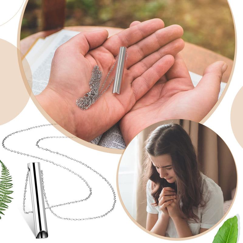Photect 4 Pcs Anxiety Relief Necklace, Mindful Breathing Necklace Stainless Steel Portable Deep Breathing Exercises Necklace for Men Women Meditation Stress Relief Silver - NewNest Australia