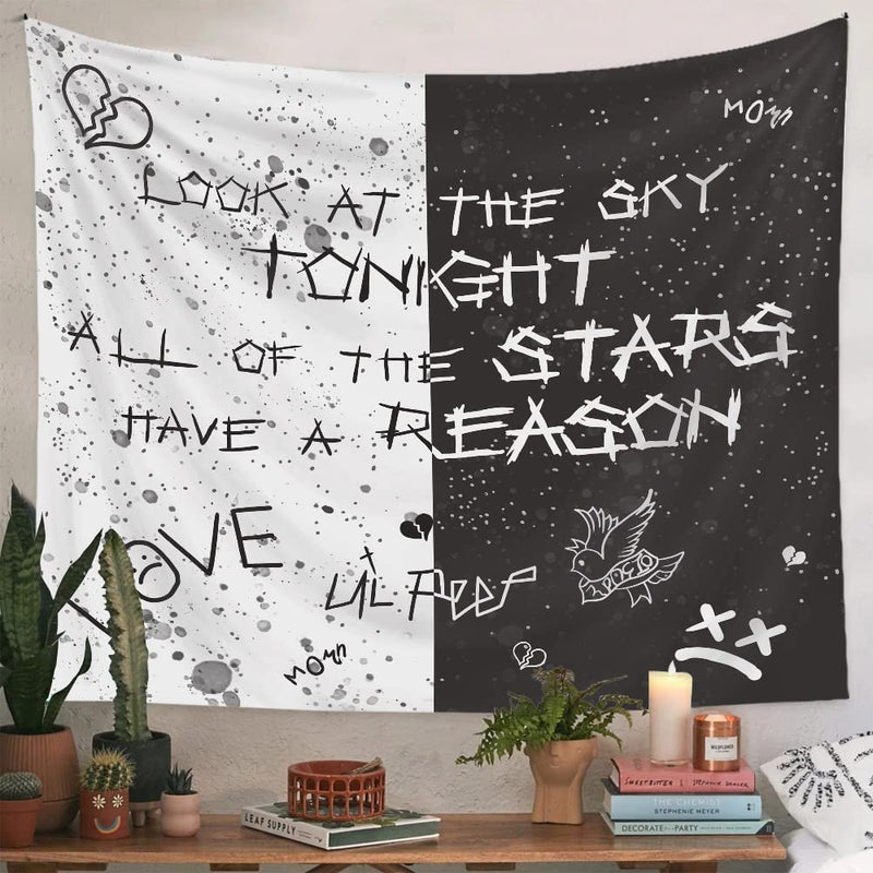 Rapper Wall Tapestry Lil Peep Tapestries Juice Wrld Black and White Star Tapestry for Bedroom Dorm Hip Hop Home Decorations Wall Hanging 60'' X 50'' - NewNest Australia