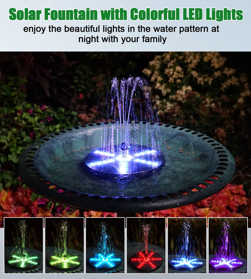 SZMP Solar Fountain Innovative Six-Pointed Star Colorful Light, 4W Solar Powered Fountain Pump with 7 Nozzle & 4 Fixer, Solar Bird Bath Fountain with Battery for Garden, Pond, Pool, Fish Tank, Outdoor - NewNest Australia