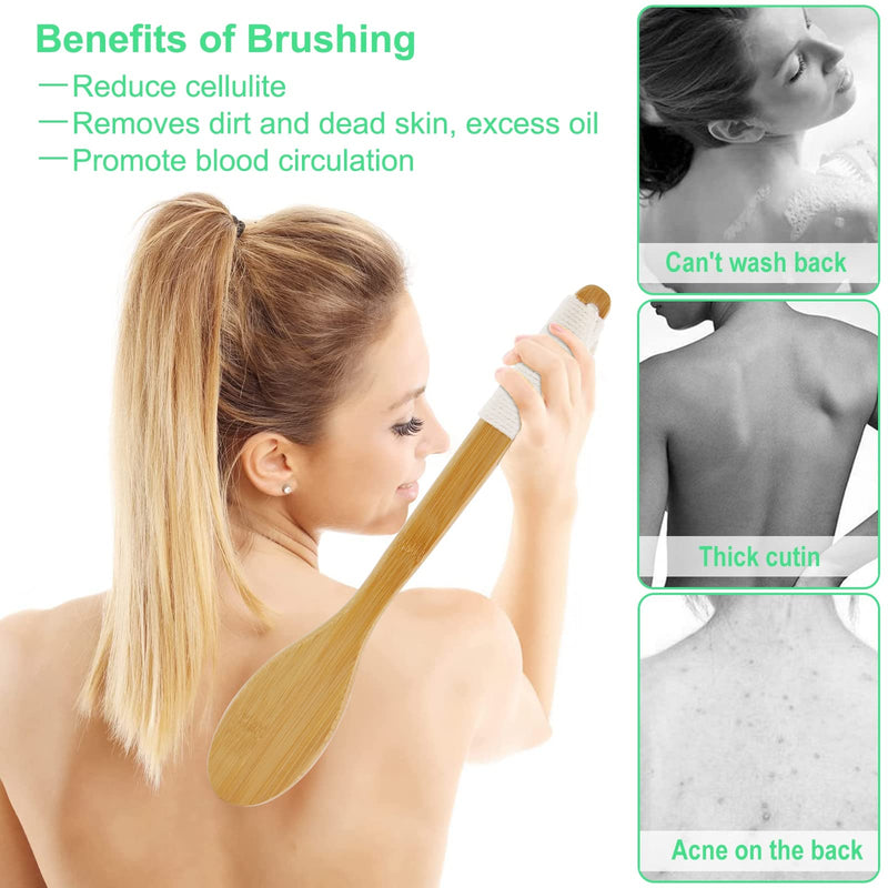 SAUNNIHEN 43CM Back Scrubber Long Handle, Dry Brushing Body Brush, Bamboo Back Brush for Shower, Natural Bristles Shower Brush for Exfoliating Remove Dead Skin, Cellulite - NewNest Australia