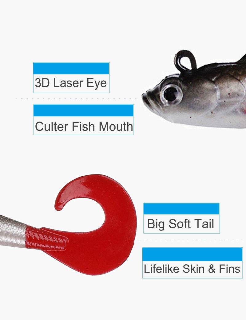 Facikono Lures for Bass Jig Head Soft Swimbait, 6-Pack 6 Colors Plastic Bait for Saltwater / Freshwater Fishing - NewNest Australia
