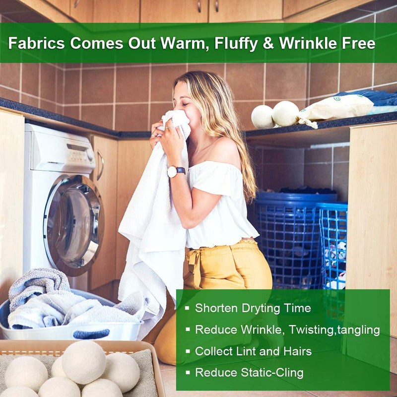 KINTOR Wool Dryer Balls XL 6 Pack 2.95", 100% New Zealand Wool Organic Fabric Softener, Hypoallergenic Baby Safe & Unscented, Chemical Free to Reduce Wrinkles & Static Cling, Shorten Drying Time White - NewNest Australia