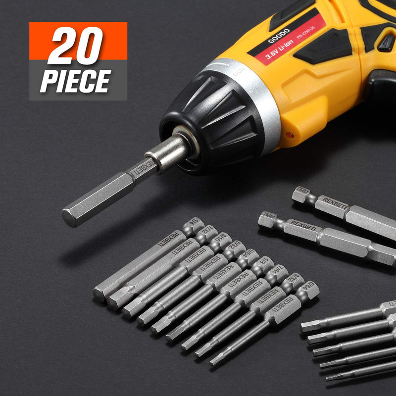 REXBETI 20 Piece Hex Head Allen Wrench Screwdriver Bit Set, SAE Metric 1/4 Inch Hex Shank S2 Steel Magnetic 2.3 Inch Long Drill Bits with Storage Box - NewNest Australia