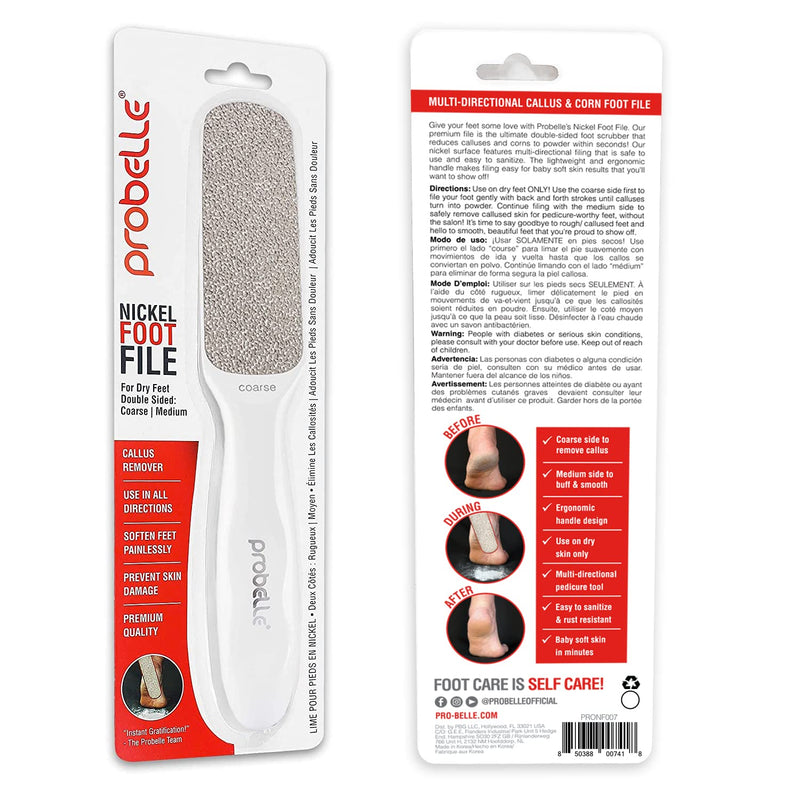 Probelle Double Sided Multidirectional Nickel Foot File Callus Remover - Immediately Reduces calluses and Corns to Powder for Instant Results, Safe Tool (White) White - NewNest Australia