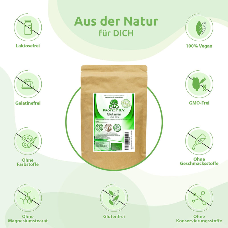 L-Glutamine powder - 500 g - pure L-Glutamine - laboratory tested - high dosage - vegan - L-Glutamine amino acid without additives from Bio Protect - NewNest Australia