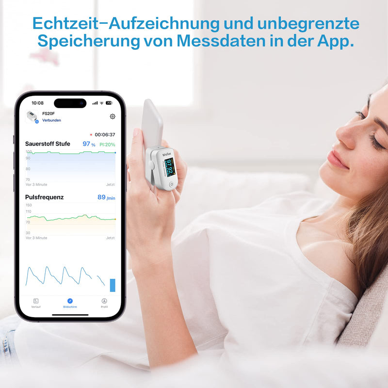Pulse Oximeter With Data Storage, With App Via Bluetooth, Oxygen Saturation Measurement, Finger Pulse Oximeter, Oxygen Content Health Monitor, Heart Rate And Spo2, White - NewNest Australia
