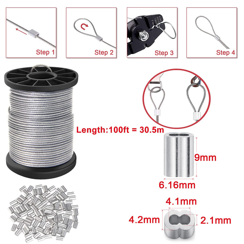 Vinyl Coated Picture Hanging Wire 1.5mm Up to 150lbs,100 Feet(30.5M) Stainless Steel Picture Wire Spool with 40Pcs Aluminum Crimping Sleeves,Heavy Wire for Hanging Picture Frame,Artwork,String Light - NewNest Australia