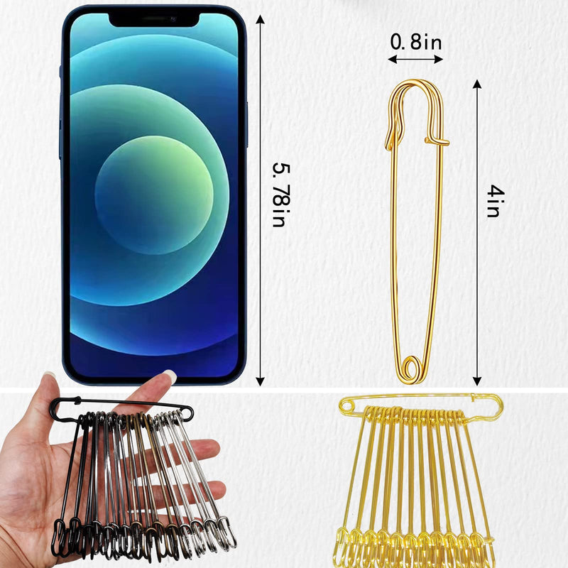 Urmspst Safety Pins (2022 New), 4" Large Safety Pins Pack of 15 for Clothes Leather Canvas Blankets Crafts Skirts Kilts, Extra Large Safety Pin Heavy Duty Safety Pins (Gold) Gold - NewNest Australia