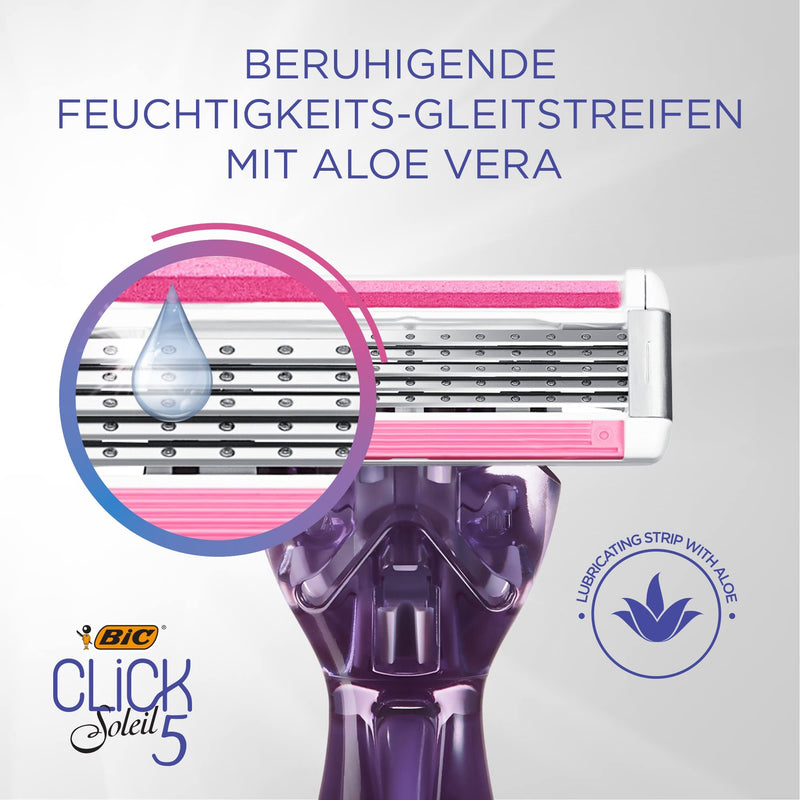 BIC Click 5 Soleil, women's razor, wet razor with 10 interchangeable blades, each with 5 blades, with aloe vera & vitamin E, made from recycled material - NewNest Australia