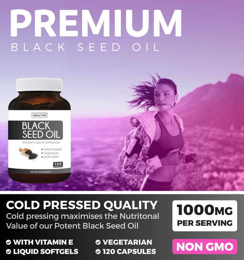 Black Seed Oil - 120 Softgel Capsules (Non-GMO & Vegetarian) Premium Cold-Pressed Nigella Sativa Producing Pure Black Cumin Seed Oil with Vitamin E - 500mg Each, 1000mg Per Serving - NewNest Australia