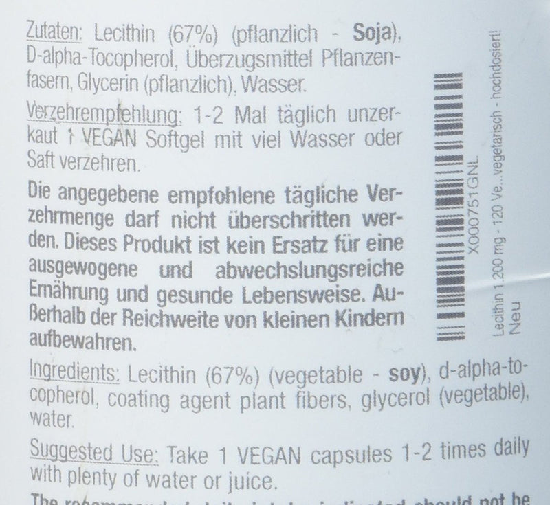 Vitabay Lecithin 1200 Mg | 120 Vegan Soy Lecithin Softgels | Soy Lecithin With Phosphatidylcholine | Purely Organic & Without Genetic Engineering | Breastfeeding Vitamins With Vitamin E | Lecithin Powder Alternative 120 Pieces (Pack Of 1) - NewNest Australia