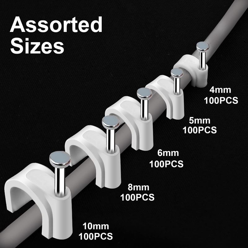 500pcs Cable Clips with Steel Nail in Cable Clips White 4mm 5mm 6mm 8mm 10mm for RG6, RG59, CAT6, RJ45 Cable Coax Cable, Ethernet Cable, TV Wire Cable, Telephone Cable, Led Starlight, Print Cable - NewNest Australia