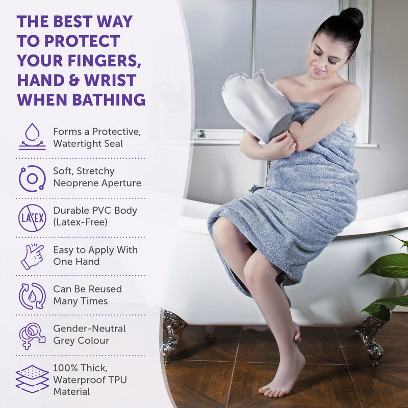 Adult Hand Waterproof Cast Cover for Shower & Bath - Reusable Waterproof Protector Sleeve Made with a Soft, Stretchy Neoprene Seal & High Grade PVC Body - One Size Fits Most – 38 cm x 24 cm, Grey - NewNest Australia