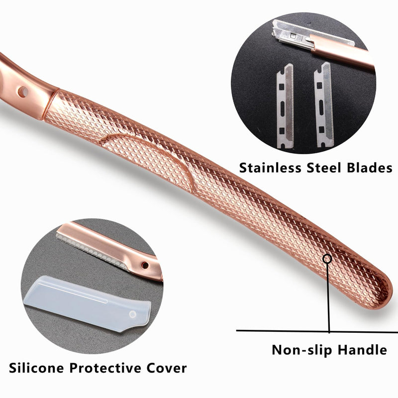 Eyebrow Razor, AIFKUGY® Eyebrow Razor for Women, Eyebrow Trimmer with 10 Blades, Facial Razor for Eyebrows and Facial Hair-Rose Gold - NewNest Australia