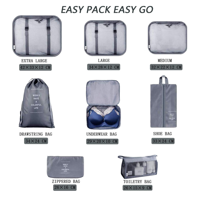 SHAINE Packing Cubes for Suitcase 8pcs Compression Packing Cubes for Travel Luggage Suitcase Organiser Bags Waterproof Travel Organiser Packing Bags Travel Essentials for Flying Grey - NewNest Australia