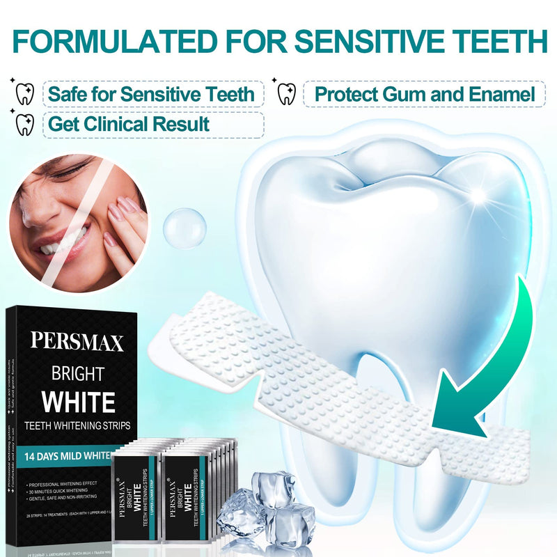 PERSMAX Teeth Whitening Strips, Non-Sensitive Teeth Whitener for Tooth Whitening, Non-Slip Dental Whitener Professional Helps to Remove Smoking Coffee Wine Stain, 14 Treatments 28 Strips - NewNest Australia
