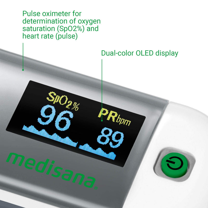 medisana PM 100 pulse oximeter, measurement of oxygen saturation in the blood, finger pulse oximeter with OLED display and one-touch operation, white single - NewNest Australia