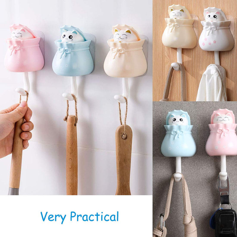 NewNest Australia - 4 Pcs Cute Cat Hooks, Creative Adhesive Coat Hook, Heavy Duty Decorative Wall Hooks for Key, Towel, Backpacks, Hat 