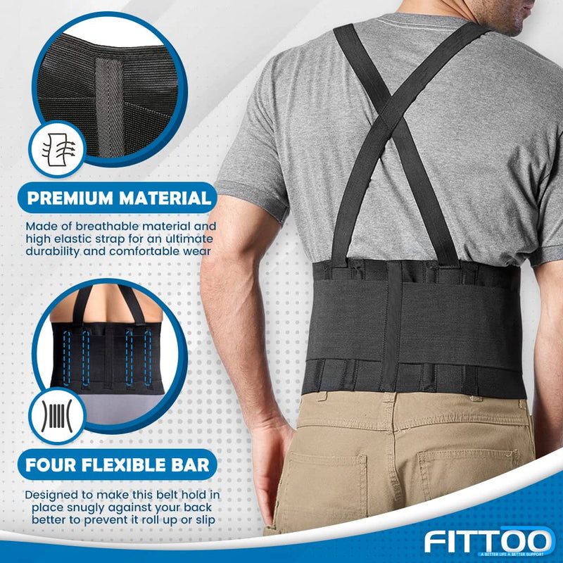 FITTOO Working Lumbar Lower Back Brace Support Belt with Adjustable Straps - Back Pain Relief, Injury Recovery, Heavy Lifting Support, Personal Daily Care Black L - NewNest Australia