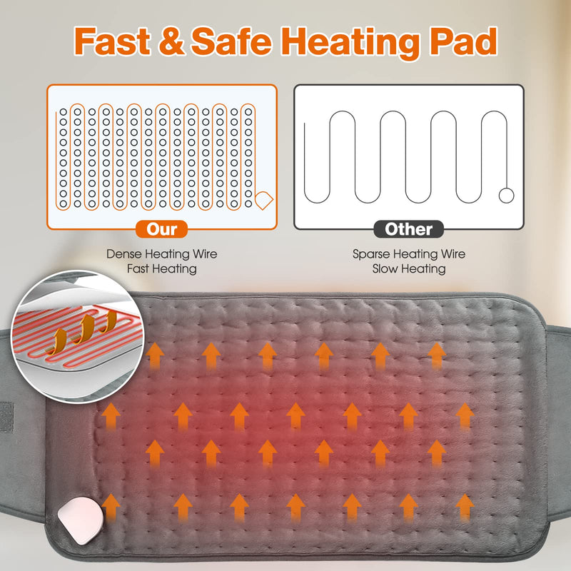 Heating pad OneAmg 126x30cm Electric heat pad with 6 temperature levels and automatic switch-off Fast heating Machine washable Heated blanket Heated blanket for back, loin, stomach, shoulder Gray - NewNest Australia