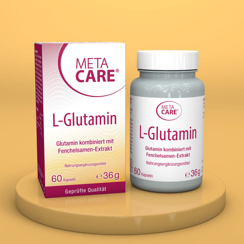 Meta Care L-Glutamine - Vegan - High dosage - Ideally combined with biotin and natural fennel seed extract - 60 capsules - NewNest Australia