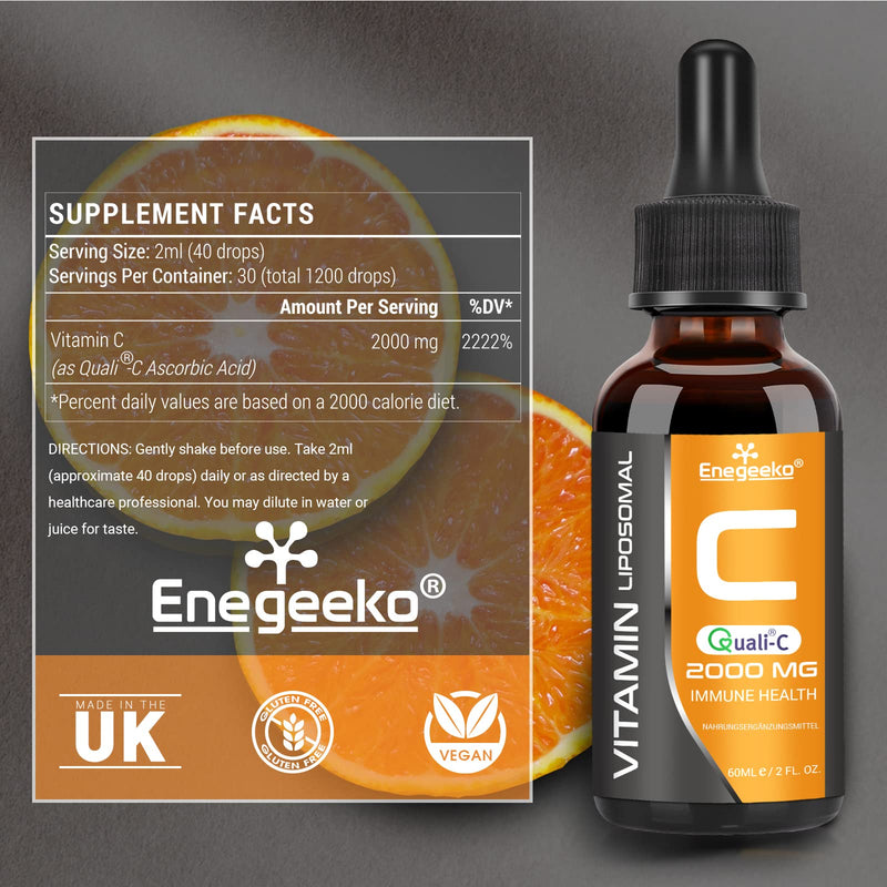 Liposomal vitamin C 2000 mg with Quali®-C | Non GMO | Vegan friendly | pH-neutral & stomach-friendly | Vegan, drops (60 ml (pack of 1)) 60 ml (pack of 1) - NewNest Australia
