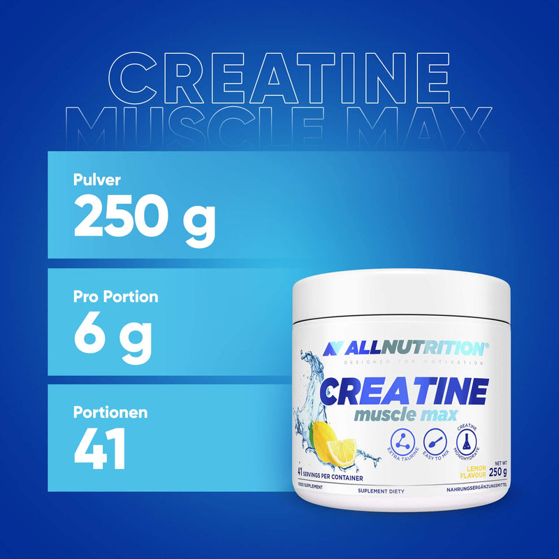 Allnutrition Creatine Muscle Max Dietary Supplement - Creatine Monohydrate With Taurine - Performance Increase And Muscle Building - No Added Sugar - Instant Powder 250 G - Lemon - NewNest Australia