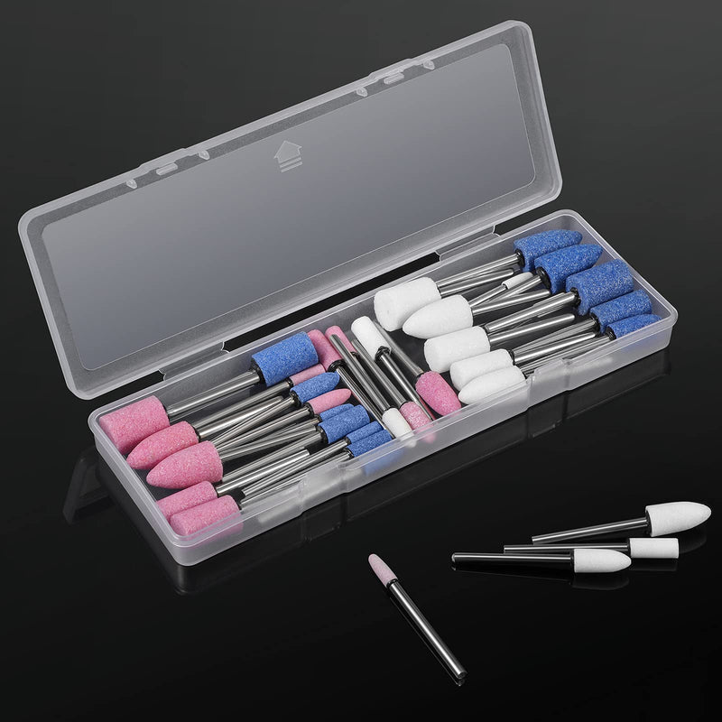 36 Pieces Shank Abrasive Mounted Stone Grinding Wheel Head Mounted Points Abrasive Stone Heads Set Grinding Wheel Bits with Plastic Box for Rotary Tool 1/8 Inch Shank 3 Colors 2 Shapes 6 Sizes - NewNest Australia