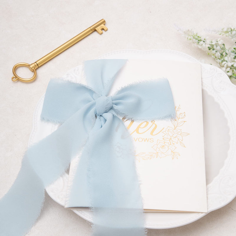 DORIS HOME 3 Rolls 2" x 7Yd Handmade Fringe Chiffon Silk Ribbon Baby Blue, Frayed Edges Ribbon for Wedding Invitations, Bridal Bouquets, Gifts Wrapping, DIY Crafts 3 Rolls Baby Blue - NewNest Australia