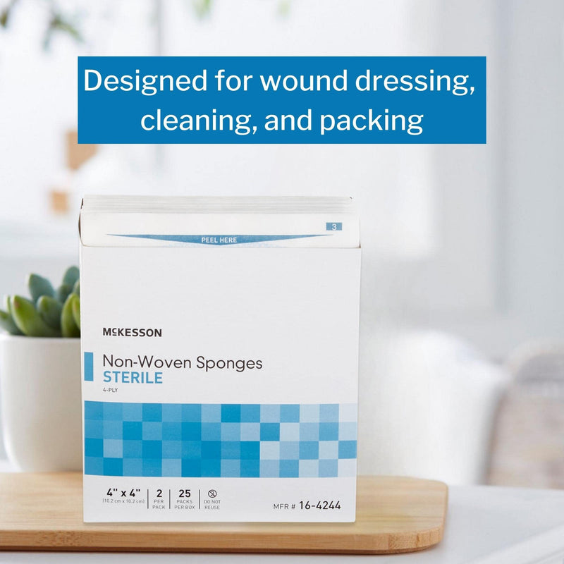 McKesson Non-Woven Sponges, Sterile, 4-Ply, Polyester/Rayon, 4 in x 4 in, 2 Per Pack, 25 Packs, 50 Total 4 X 4 Inch ( 50 Count ) - NewNest Australia