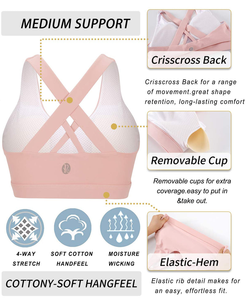 RUNNING GIRL Sports Bra for Women, Criss-Cross Back Padded Strappy Sports Bras Medium Support Yoga Bra with Removable Cups A-pink Large - NewNest Australia