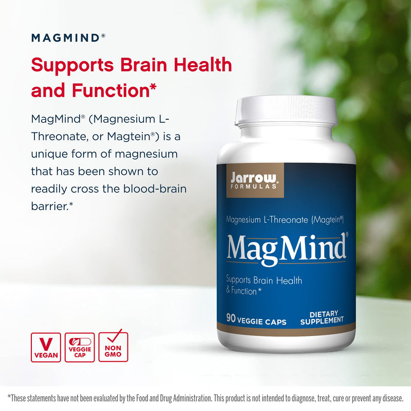 Jarrow Formulas MagMind - 90 Capsules - Includes Magnesium L-Threonate (Magtein) - Supports Brain Health & Function - 30 Servings - NewNest Australia